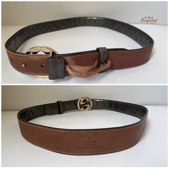 Authentic Gucci Gray Metallic Guccissima Leather Gold GG Buckle Belt 80/32 - Picture 6 of 13